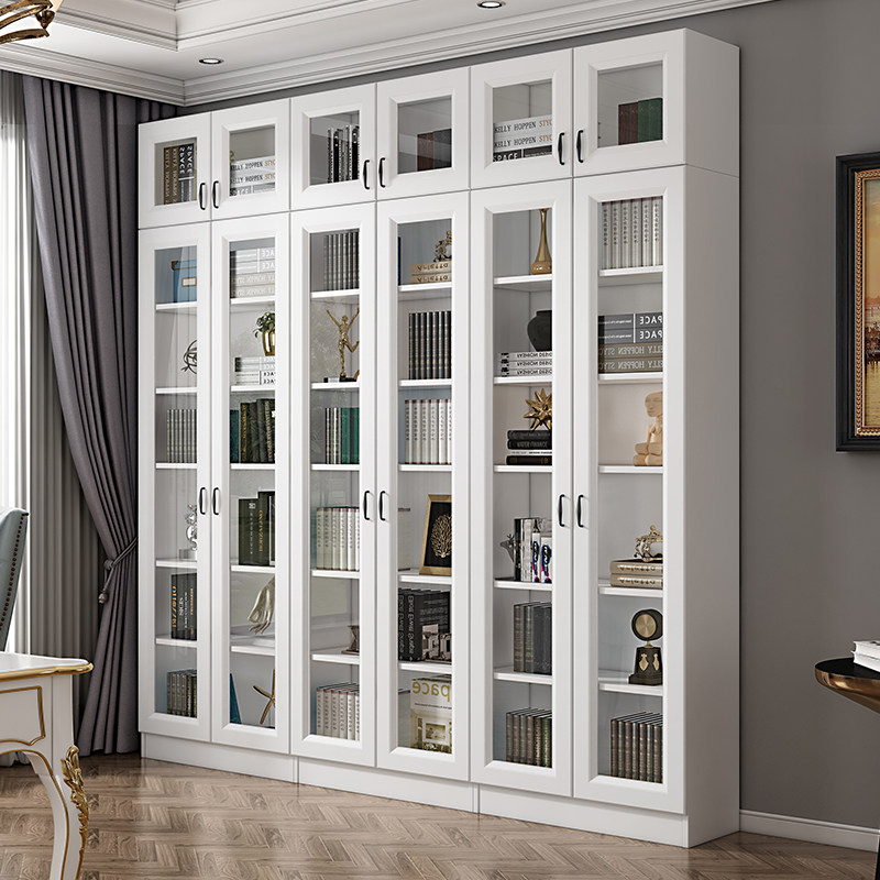 定制家用落地式简约书柜带门收纳柜自由组合柜一体靠墙储物展示柜