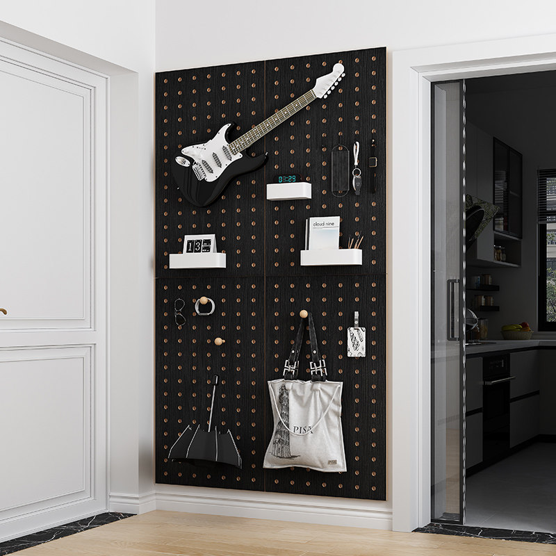 洞洞板实木定制墙上置物架墙面挂板隔板书架木架子墙壁收纳层架隔