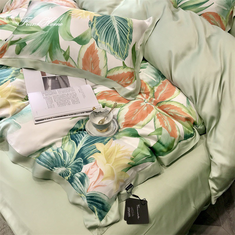 80支冰丝四件套天丝纯色简约欧式 丝滑夏季裸睡床单被套床上用品