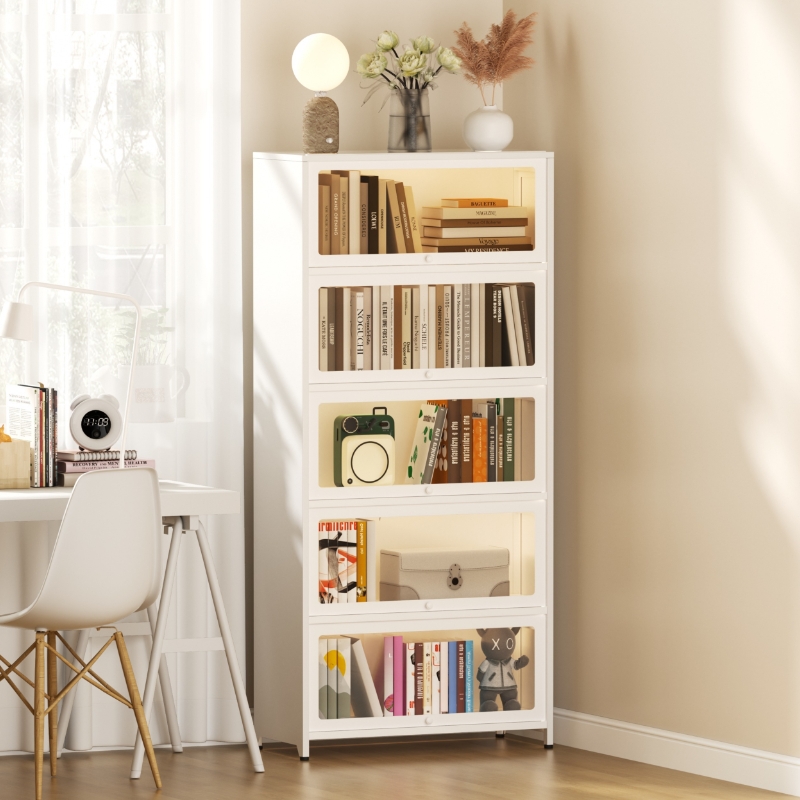 钢制家用书柜带玻璃门儿童防尘透明置物柜落地靠墙收纳柜铁艺书架