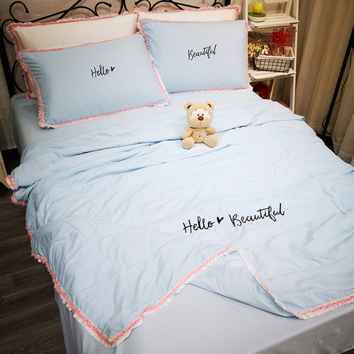 少女心夏凉被四件套夏季双人纯色水洗棉夏被空调被夏天被子薄被芯