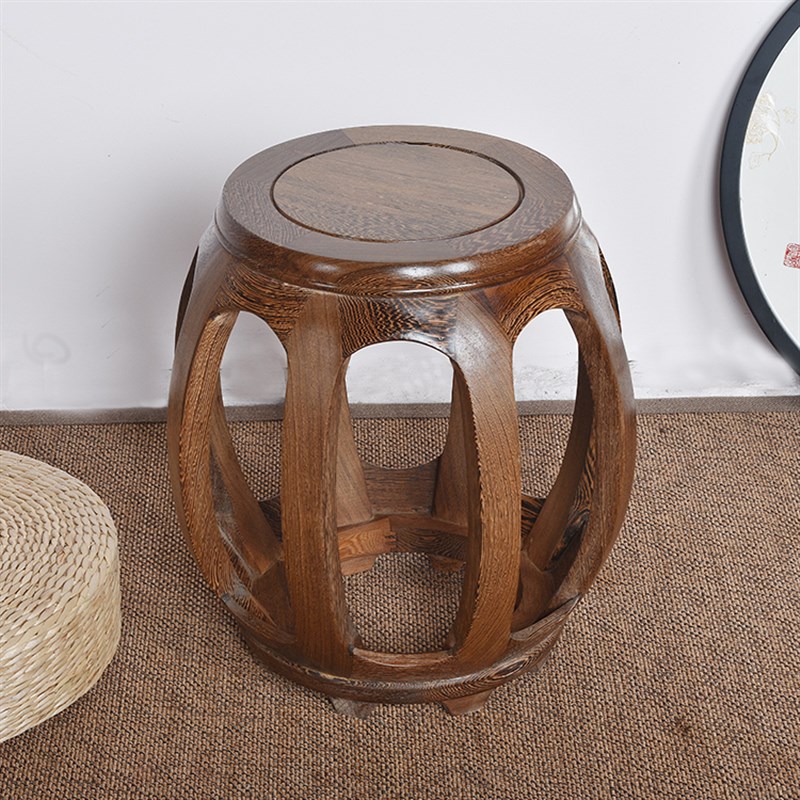 红木家具鸡翅木圆鼓凳中式仿古实木鼓凳鼓墩矮墩梳妆凳沙发凳琴凳