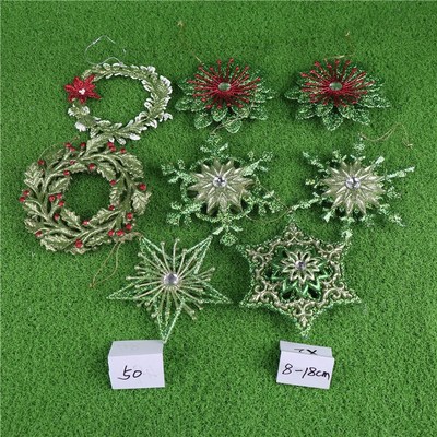 圣诞节装饰品七彩透明亚克力麋鹿雪花闪粉塑胶吊饰圣诞树吊饰商场