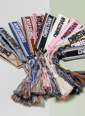 精选货源D家现货棉线刺绣手腕带流苏编织手链女波西米亚风字母
