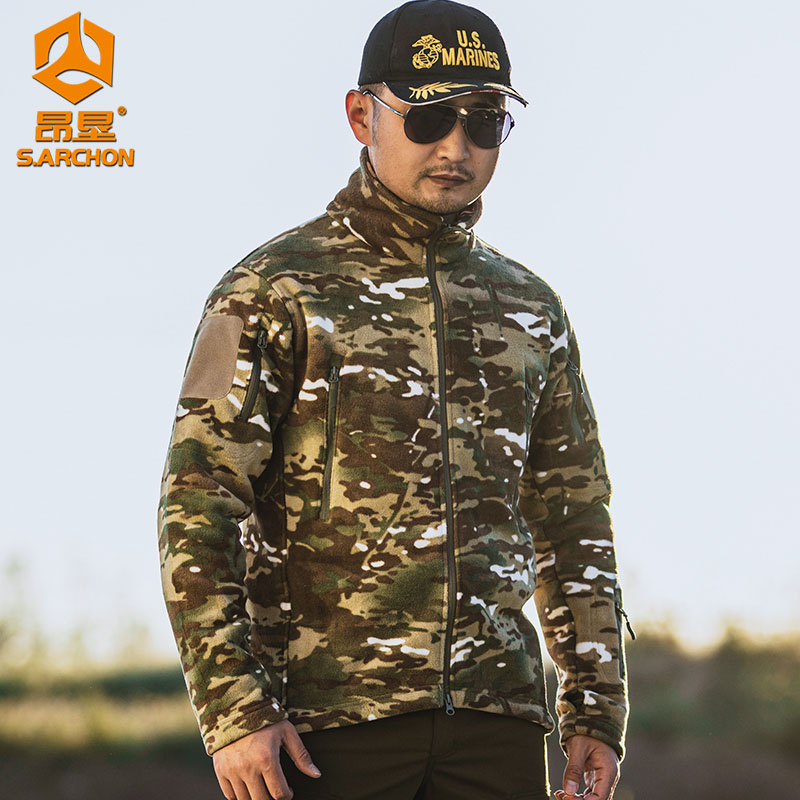 秋冬户外抓绒衣男摇粒绒开衫内胆加厚双面绒衣保暖外套军迷冲锋衣