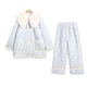 SOLE MUSE水蓝色大毛领三层夹棉加厚睡衣加绒家居服套装