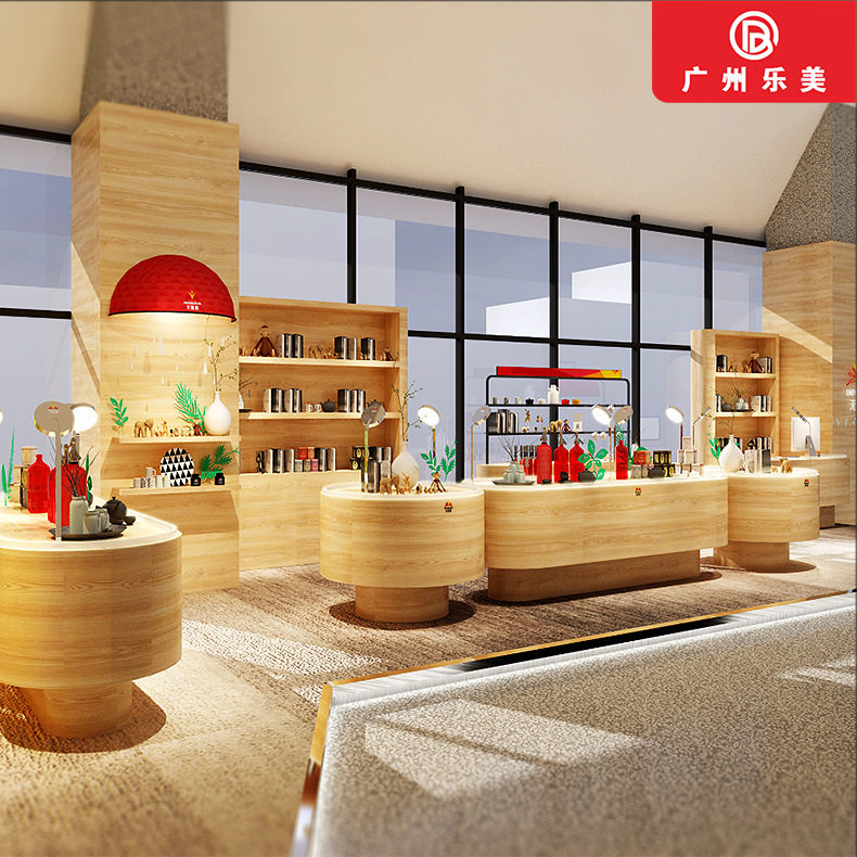 乐美展示专业定制精品饰品展示柜货架商场柜台展示木皮工艺定制