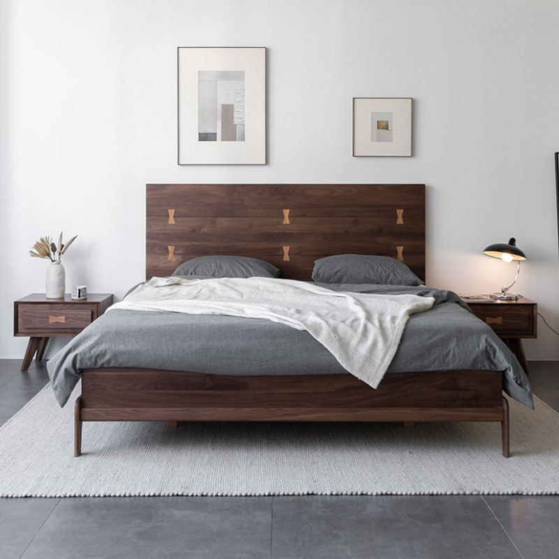 北美黑胡桃木全实木双人大床现代简约型橡木樱桃木原木卧室双人床