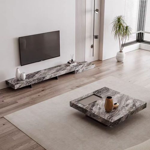 意式简约岩板茶几正方形现代欧洲风格轻奢客厅家用上档次别墅茶几