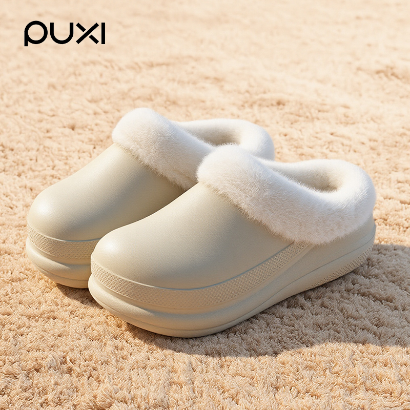朴西防水棉拖鞋女士2025新款毛毛绒厚底增高防滑户外穿保暖雪地鞋
