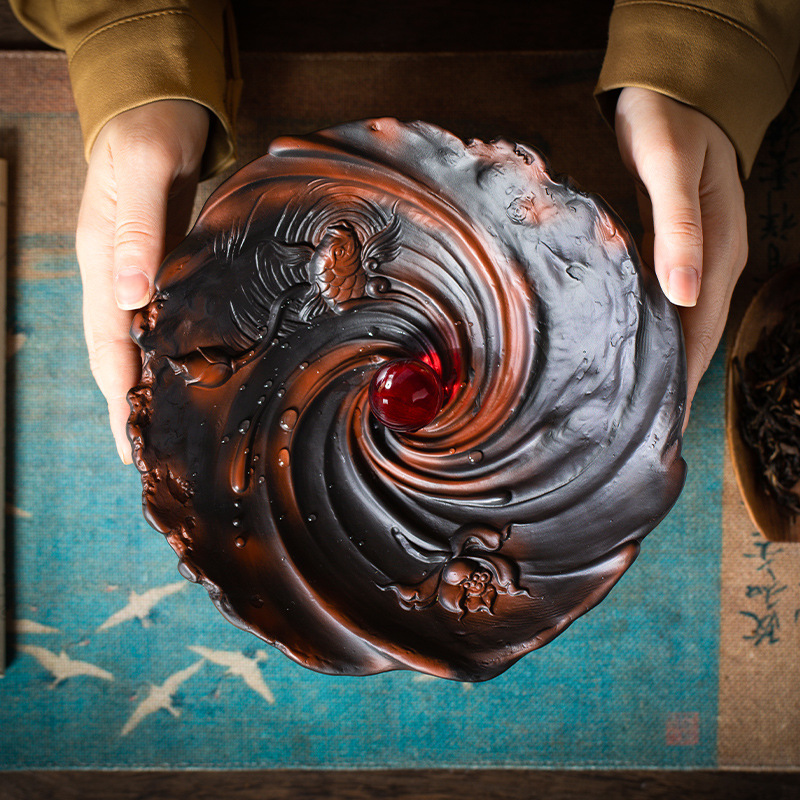 紫陶茶渣桶家用茶水桶过滤废水桶桌面云南茶渣缸茶洗大号盂水洗茶