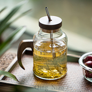 简约高硼硅玻璃茶杯带盖学霸款墩墩壶大容量吸管杯手执马克杯便携