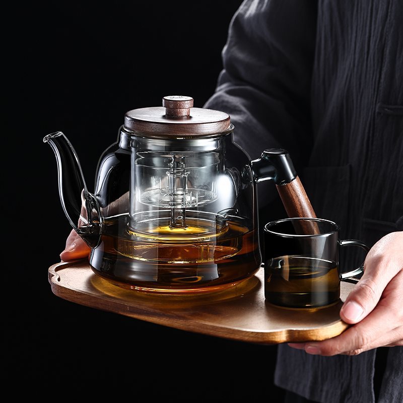 蒸煮一体玻璃煮茶壶家用胡桃木茶具套装围炉煮茶电陶炉泡茶烧水壶