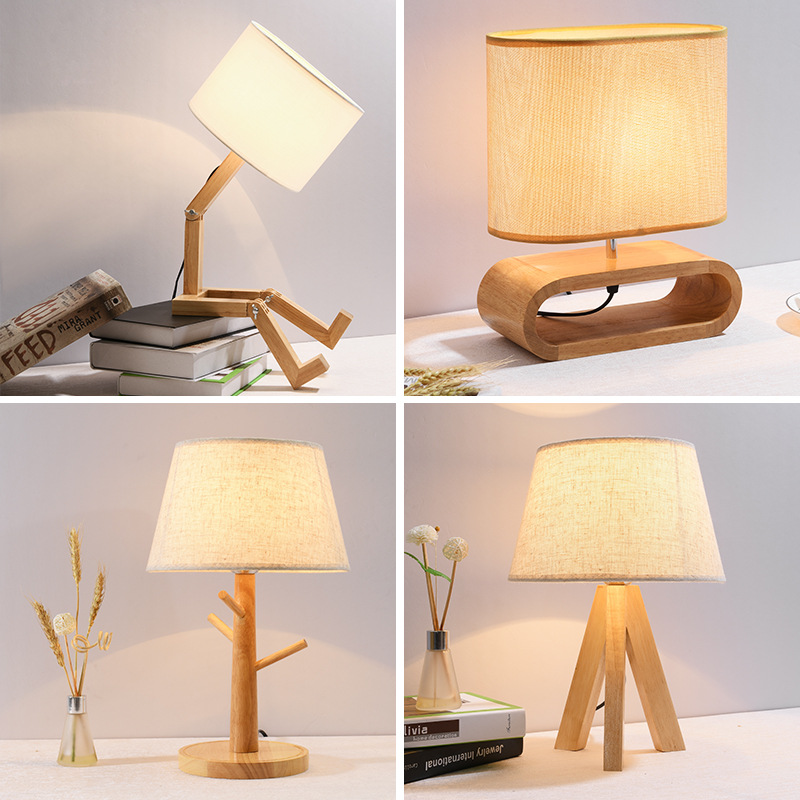 灯具卧室床头装饰现代日式原木少女北欧实木书房LED台灯ins
