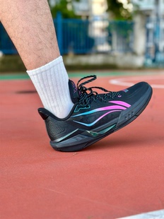 LiNing李宁 轻速3 透气回弹抗扭抓地 低帮 篮球鞋 男款 黑紫色