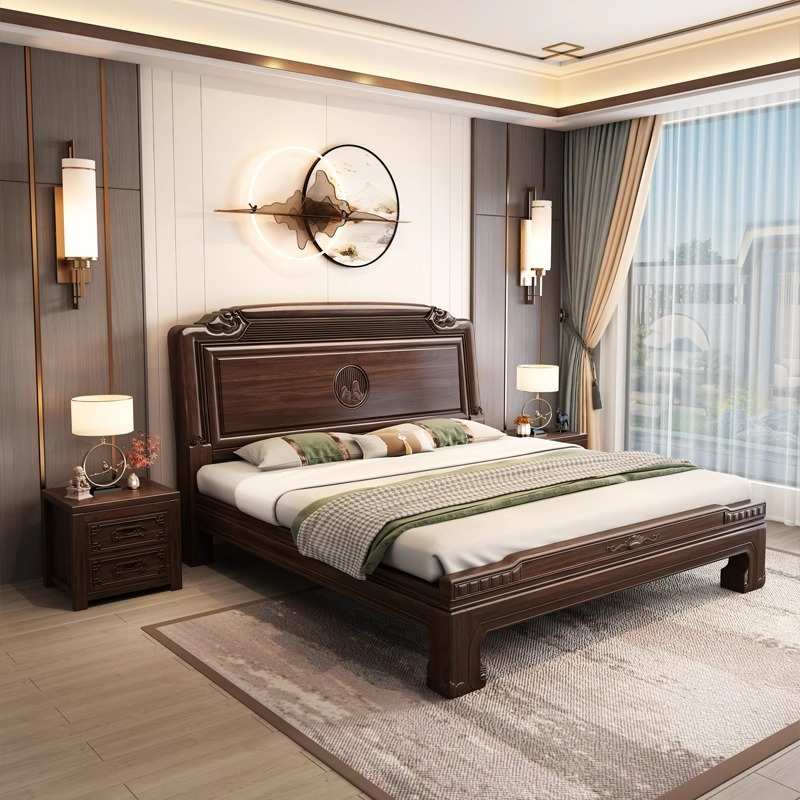 新中式南美紫檀木全实木床1.8米主卧双人床明清仿古雕花榫卯大床