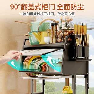 厨房水槽置物架带柜门碗盘碗碟架子放碗架沥水架洗碗池可调节尺寸