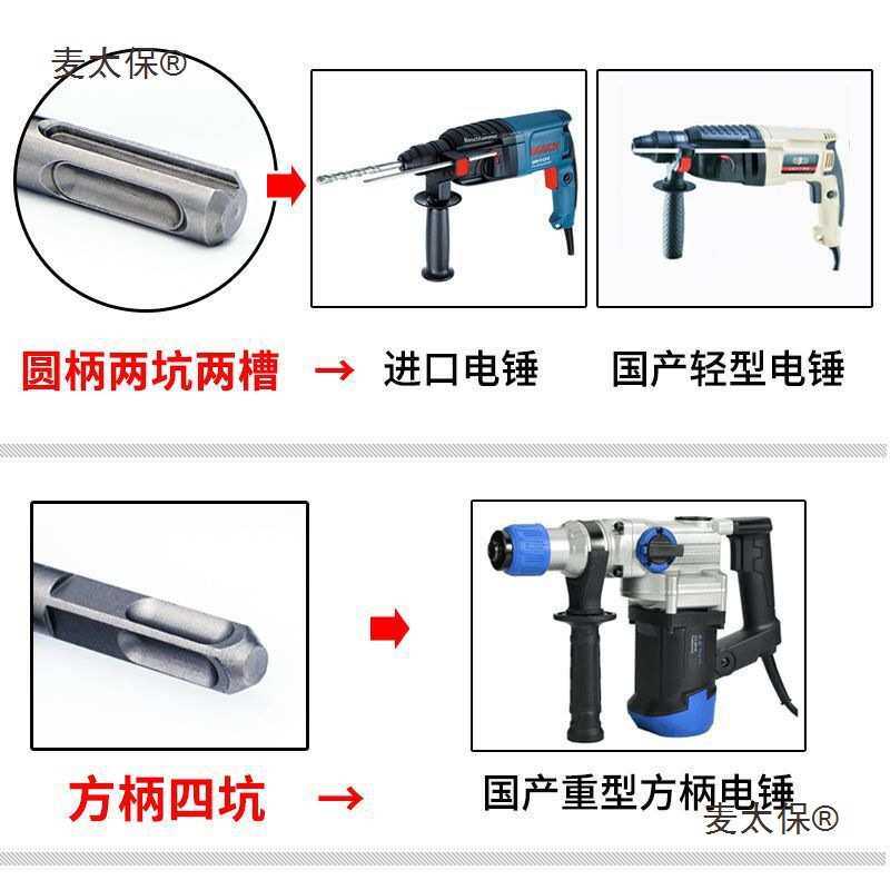电锤冲击钻头非标方柄圆柄3 4 5 5.5 6.5 7 9 11 13 15mm圆麦太保