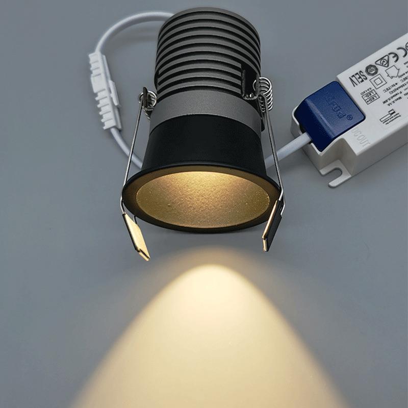 深杯防炫目COB射灯开孔55科锐芯床头背景洗墙7W12W黑色筒灯