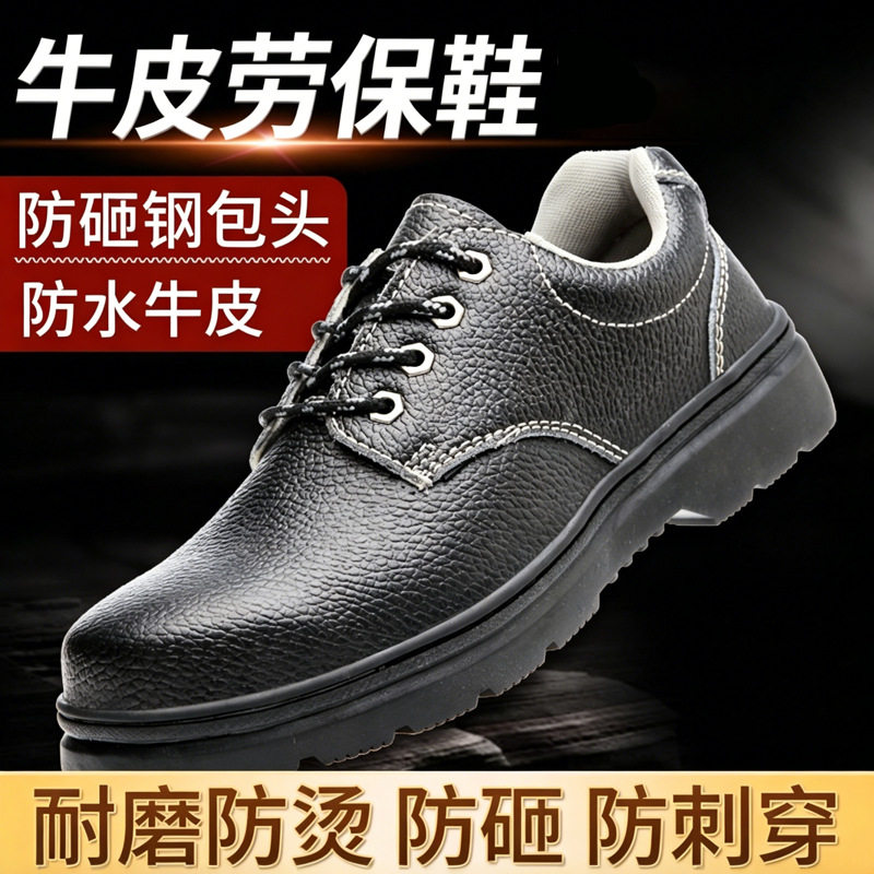 劳保鞋男冬季牛皮钢包头防砸防