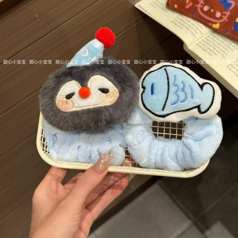 可爱企鹅小鱼发圈毛绒发绳萌趣卡通表情皮筋学生丸子头头绳礼物
