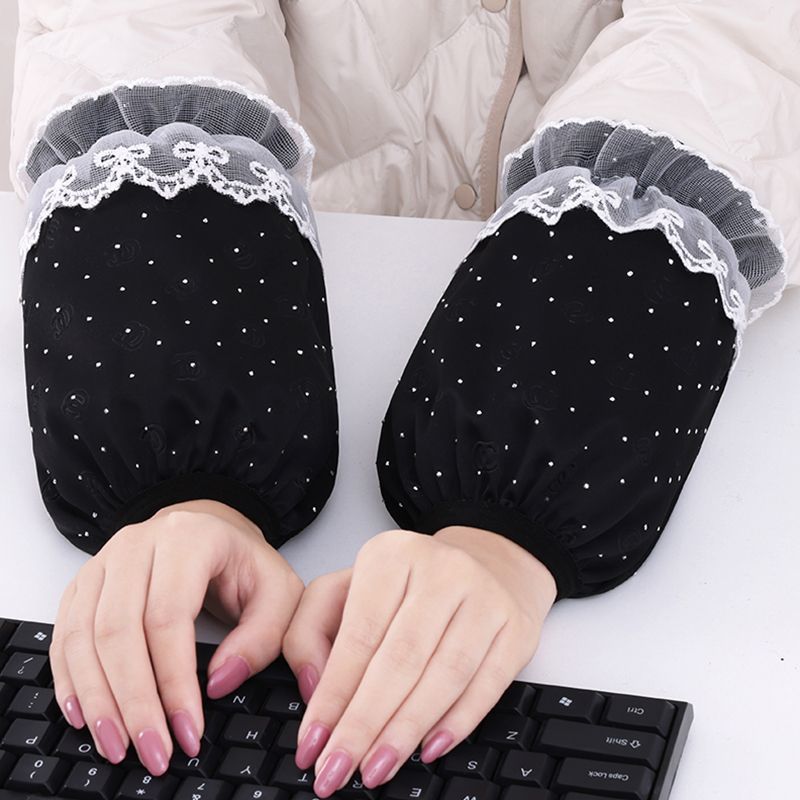 秋冬短款成人羽绒服袖套花边蕾丝护袖防脏套袖办公室学生防污袖头