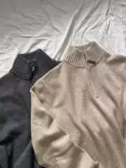 Coffee Autonomous Lp Style Spring Wool Blend Half-High Collar Zipper Sweater