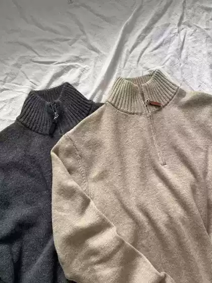 Coffee Autonomous Lp Style Spring Wool Blend Half-High Collar Zipper Sweater
