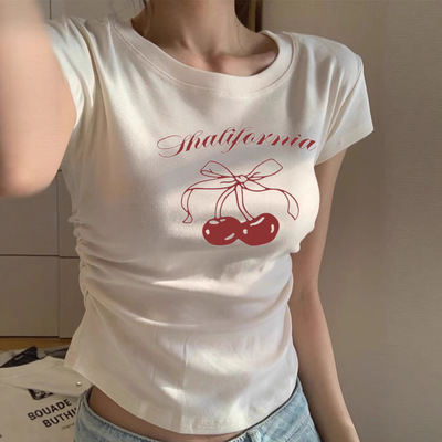 正肩圆领修身短款辣妹上