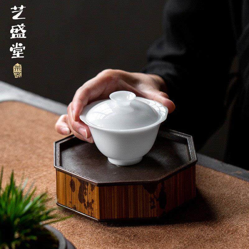 德化冰种玉瓷盖碗白瓷沏茶碗家用陶瓷泡茶碗羊脂玉二才盖碗敬茶杯