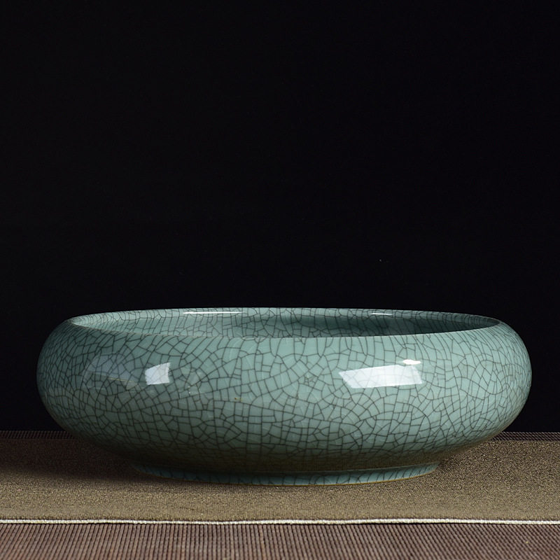 大号水仙花盆陶瓷无孔一叶莲盆碗莲哥窑圆形水培铜钱草水养植凌之