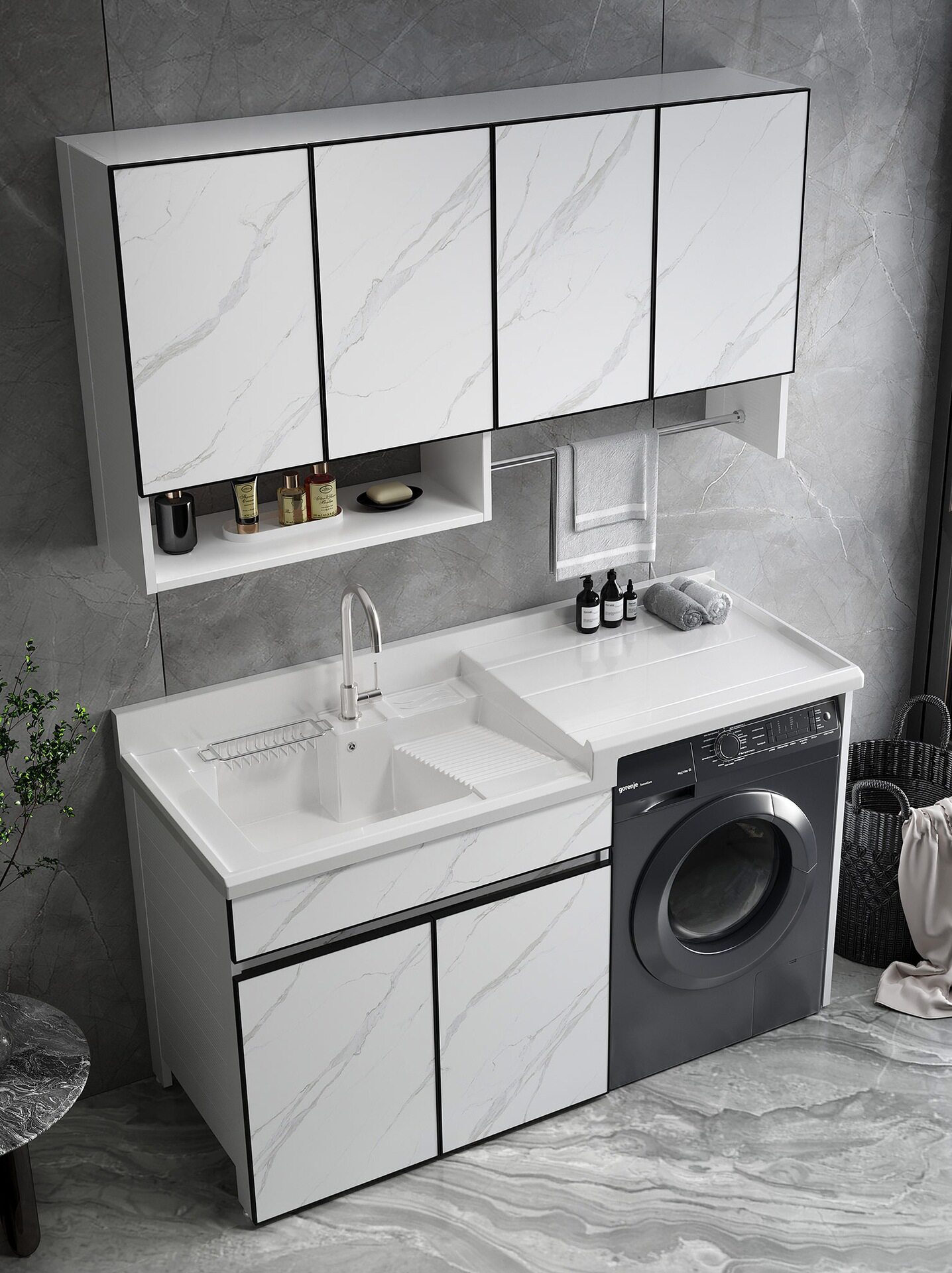 太空铝阳台洗衣机柜带搓衣板洗衣池盆槽伴侣组合一体柜洗衣柜