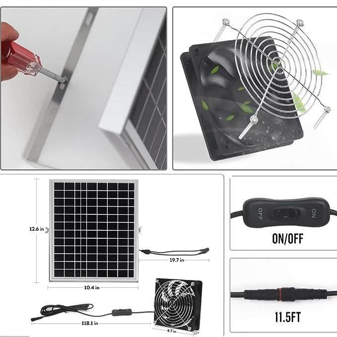 15W单晶硅玻璃太阳能板风扇RV旅行车户外野营宠物鸡舍通风排气扇