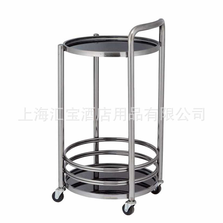 单柄双层服务车不锈钢酒水车圆形煮茶酒店手推餐车KTV点心蛋糕车