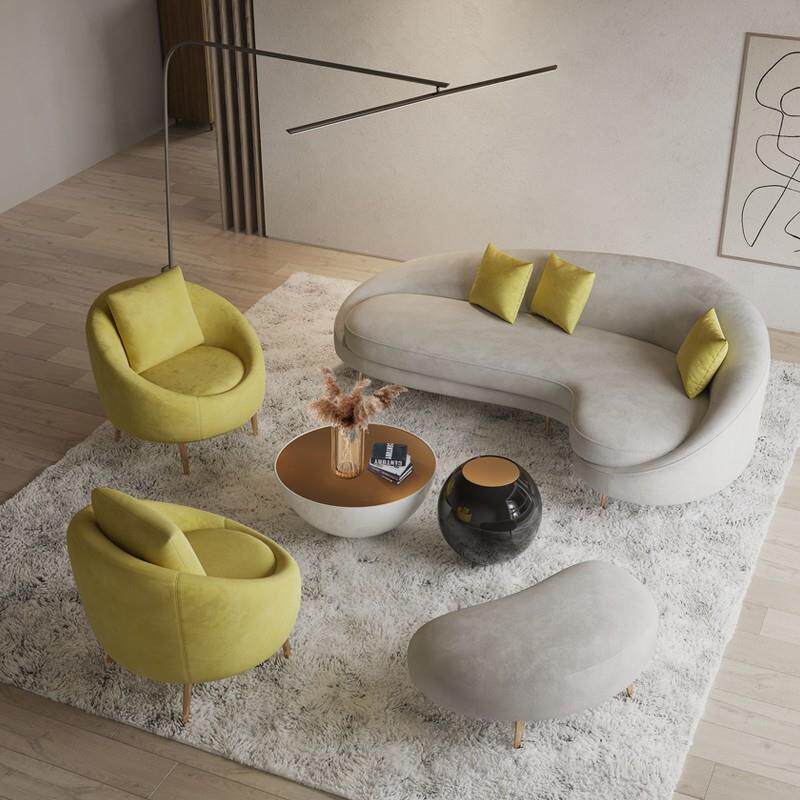 简约轻奢布艺沙发设计师创意异形组合现代北欧圆弧型酒店大厅套装