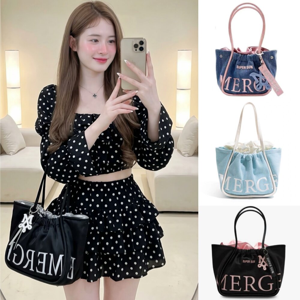 泰国潮牌MERGE新款字母帆布包女单肩手提斜挎包休闲日韩风购物袋
