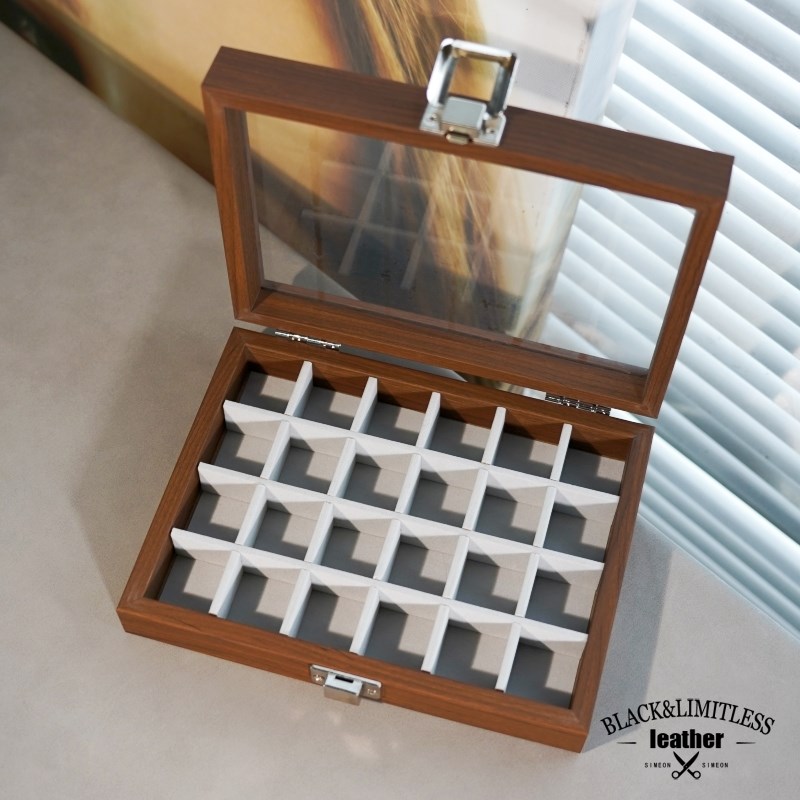 24格黑胡桃色小号带盖珠宝箱戒指耳环首饰收纳Q盒珠宝店展示陈列