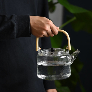 竹把加厚透明玻璃提梁壶 烧水壶茶 泡茶x壶家用耐热电陶炉煮茶壶