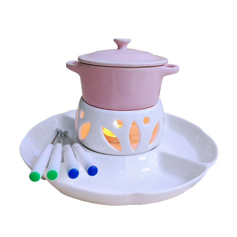 陶瓷冰淇淋火锅巧克力火锅炉套装带盖小火锅炉Q芝士火锅可爱火锅
