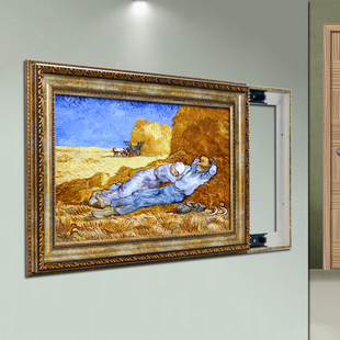 推拉电表箱e仿古浮雕框遮挡配电柜壁画墙面凸出隐藏挂画导轨滑道