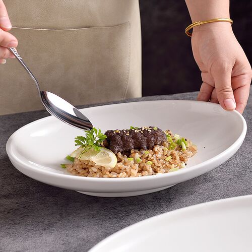 白色高级感椭圆形鱼盘家用菜盘盘子酒店J餐厅餐具餐盘轻奢蒸鱼盘