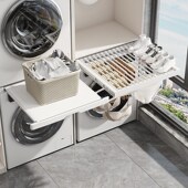 洗衣机烘干机抽j拉叠衣板隐形晾衣架上方置物架免打孔堆叠架连接