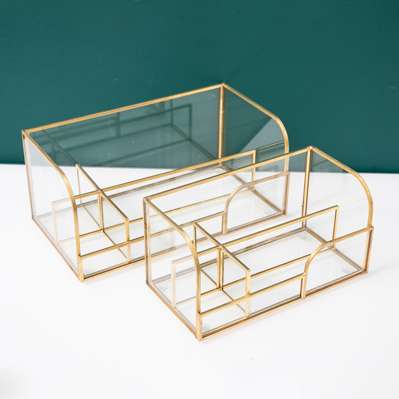 轻奢桌面化妆品收纳盒卧室家用护肤品置物架透明玻璃大Z容量收纳