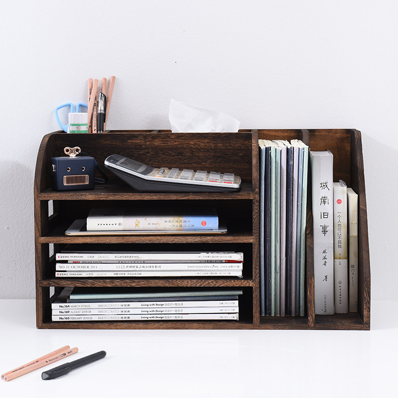 实木收纳盒桌面办公文件柜档案置物架G学生桌上小书架整理架纸巾