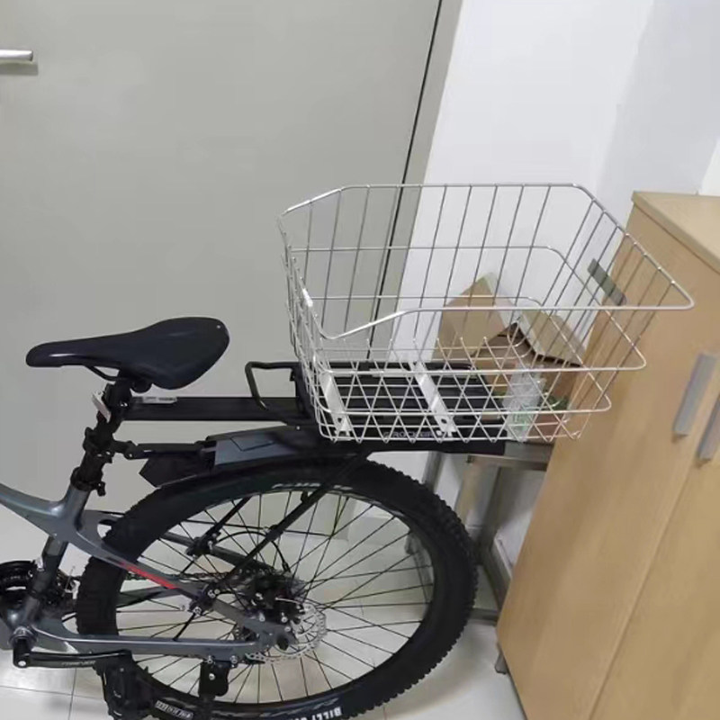 201不锈钢实心车篮子电动车自行车登山车后货架V加大学生后车筐