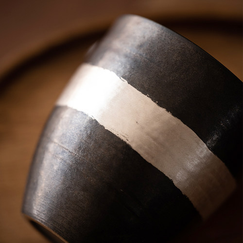 沐春堂 墨上清辉 侘寂风纯手工公D道杯茶杯 陶瓷黑釉刷银釉设计款
