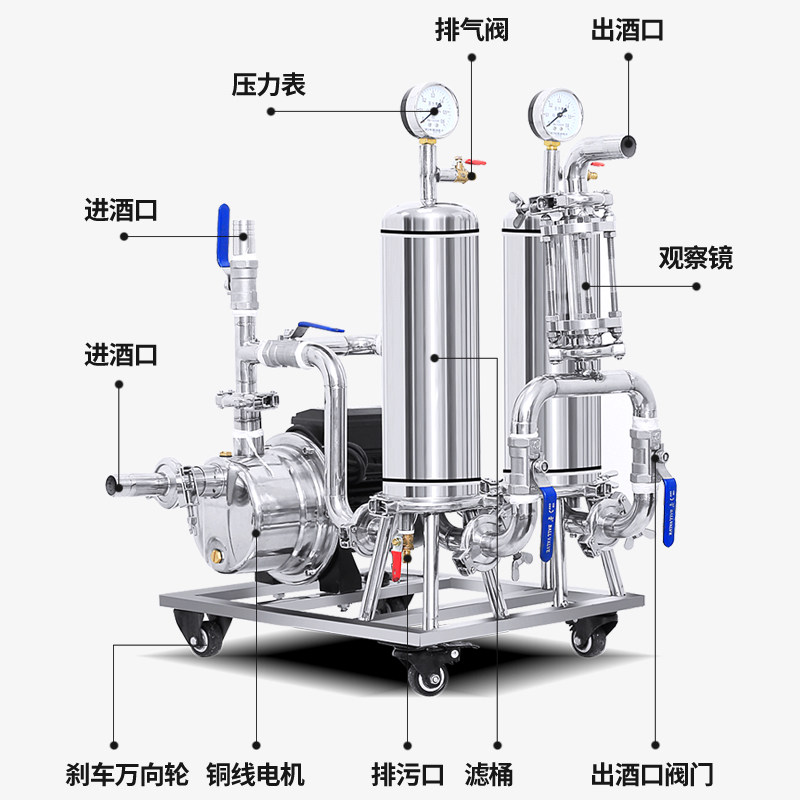 不锈钢白酒过滤器自酿酒过滤机催C陈机家用小型葡萄果酒滤酒器商