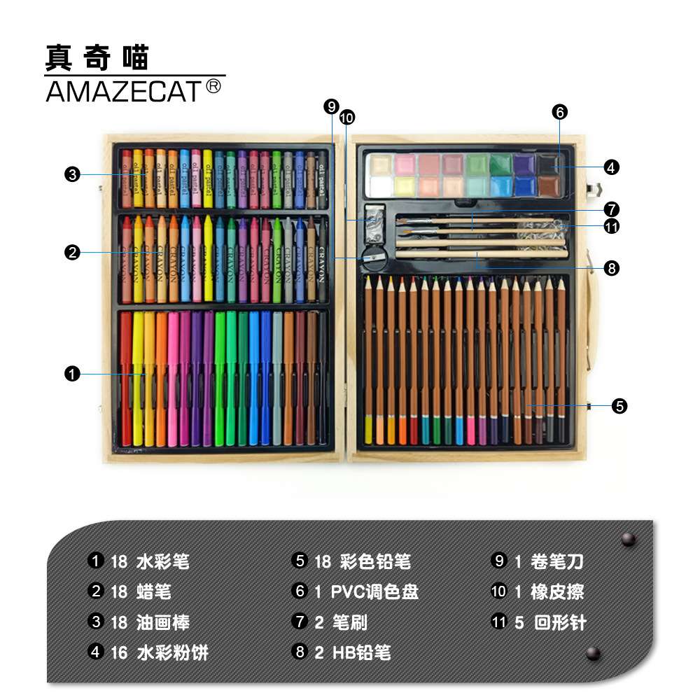 100pcs木盒画笔套装儿童文具套装  水彩笔礼盒幼儿园开学礼品