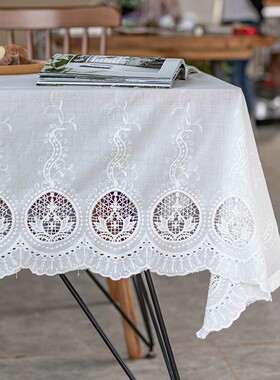 白色镂空蕾丝桌布棉麻日s式茶几圆桌布美式法式复古长方形台布盖