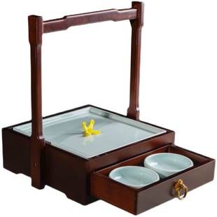 创意中餐复古竹木餐具中式特色抽屉点心糕点盒Q餐厅意境菜摆盘盘